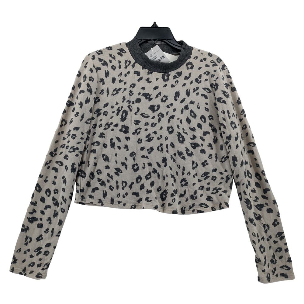 All In Favor Leopard Print Sweater XL Cream Black Cropped Long Sleeve‎ Crewneck